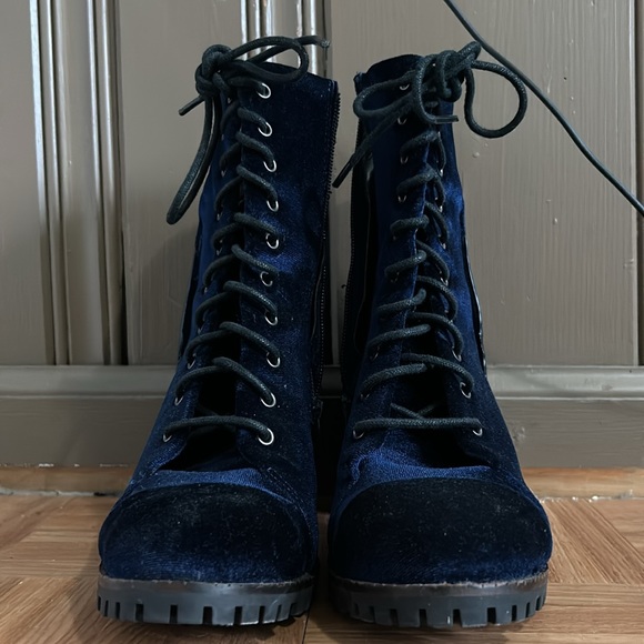 Navy Velvet heel bootie. NWOT - Picture 3 of 5